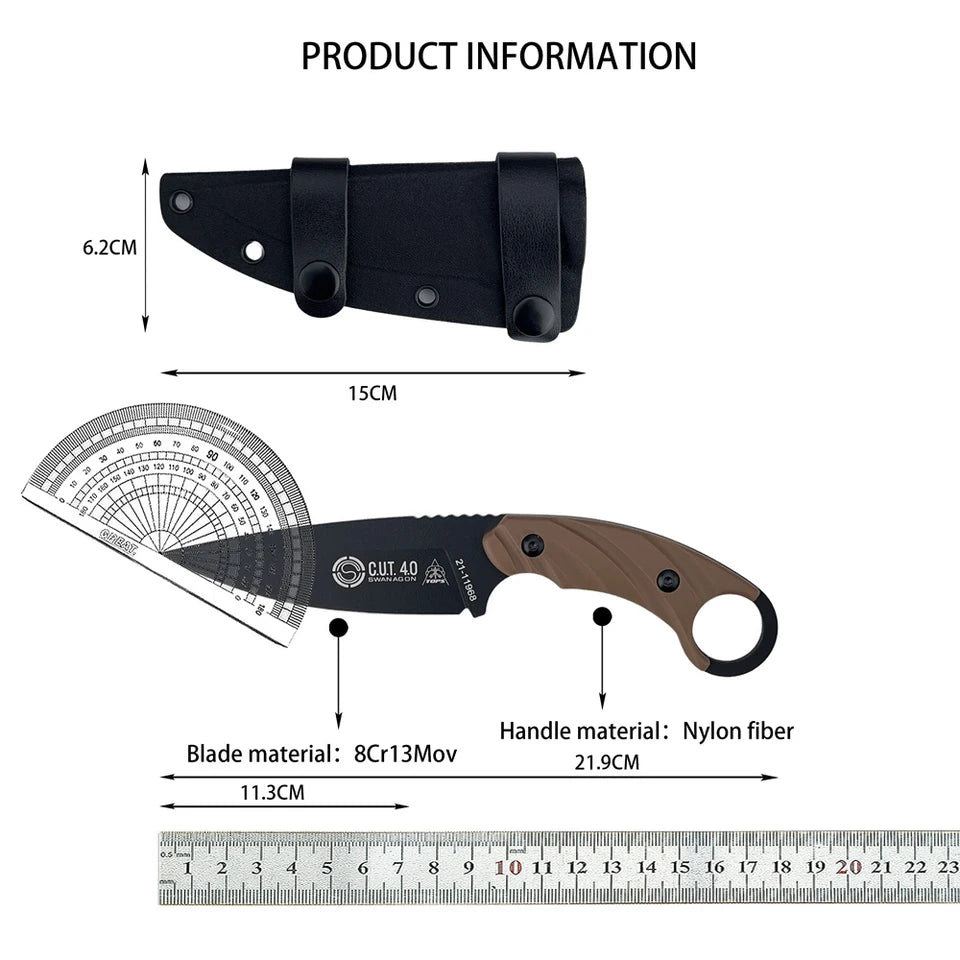 C.U.T. Fixed Blade Knife with Kydex Sheath Outdoor Survival Utility Tool