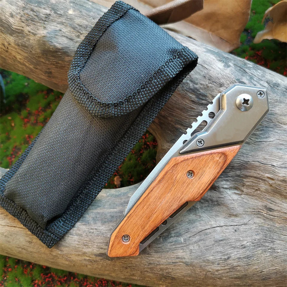 Wood Handle Folding Knife for Outdoor Survival and Multi Cutting Tasks
