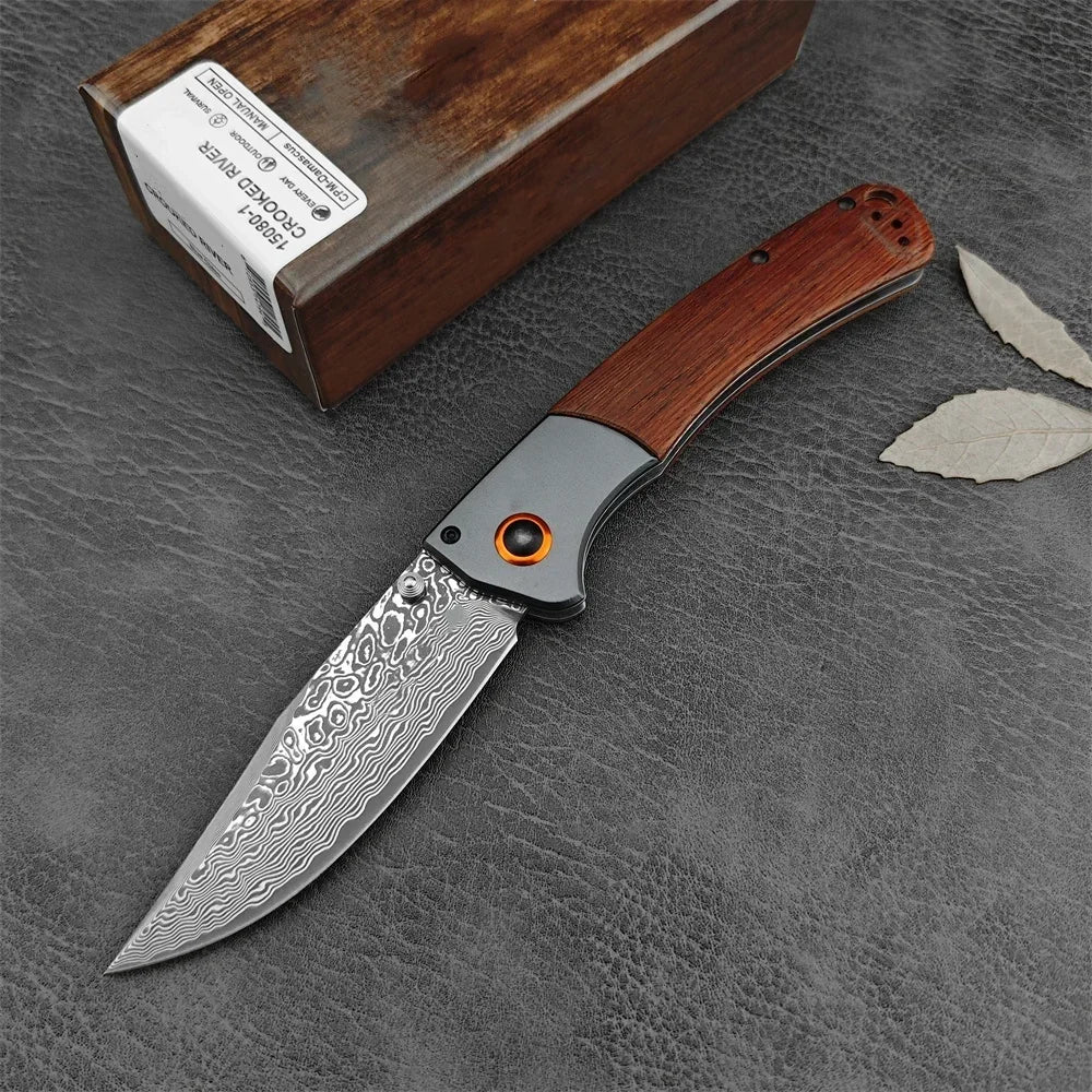 Damascus BM 15080 Crooked River Folding Knife Wood/G10 EDC Knife