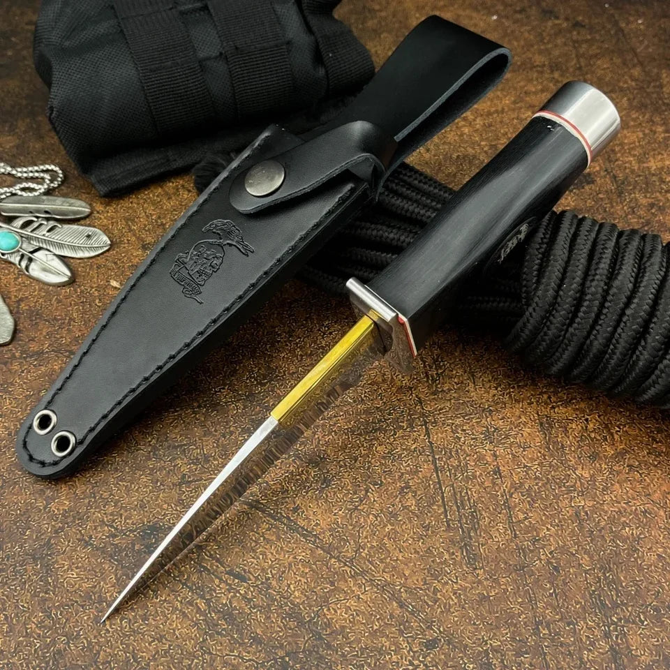 Small Survival Fixed Blade Knife 9Cr13Mov, Ebony Handle, Portable with Sheath