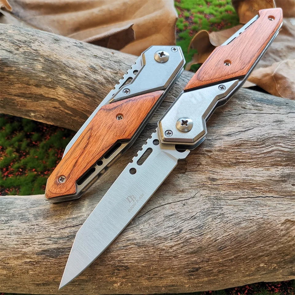 Wood Handle Folding Knife for Outdoor Survival and Multi Cutting Tasks