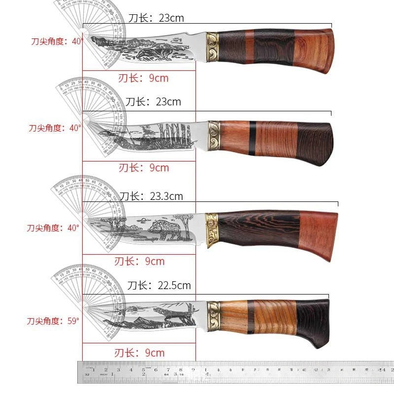 Outdoor Totem Small Straight Knife Carved Handle for BBQ & Camping