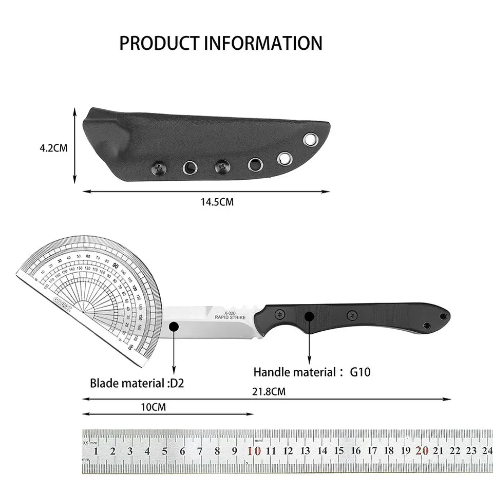 X-020 Tactical Fixed Blade Knife D2 Steel High Hardness Survival Tool