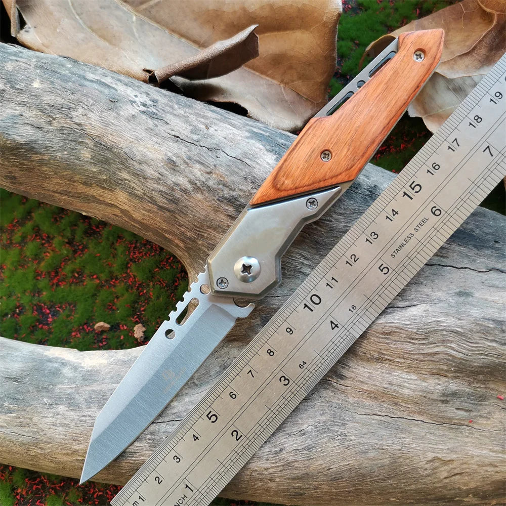 Wood Handle Folding Knife for Outdoor Survival and Multi Cutting Tasks
