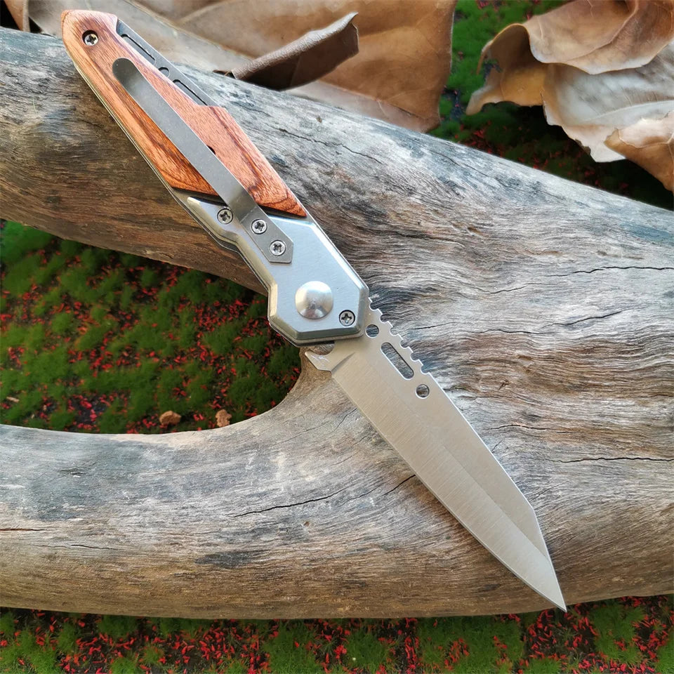 Wood Handle Folding Knife for Outdoor Survival and Multi Cutting Tasks
