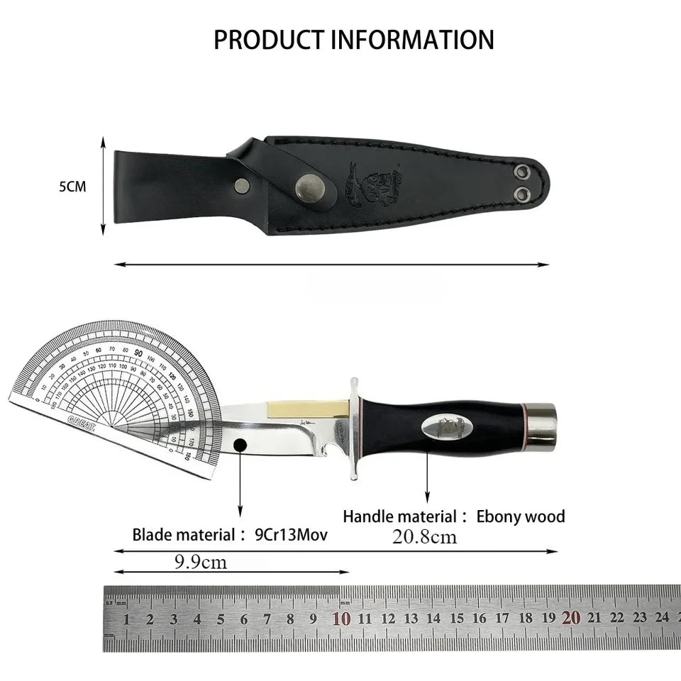 Small Survival Fixed Blade Knife 9Cr13Mov, Ebony Handle, Portable with Sheath