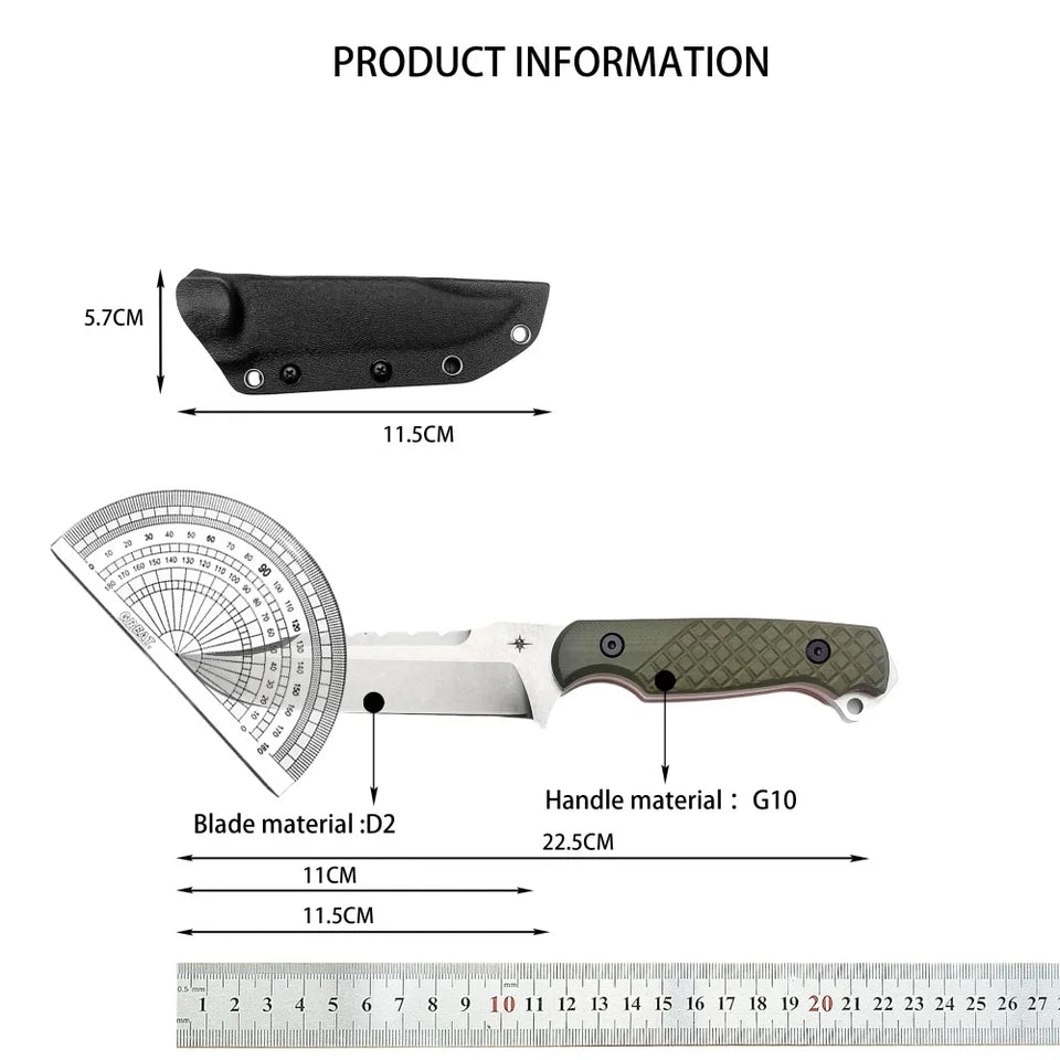 TOOR Style Fixed Blade Knife D2 G10 Outdoor Camping Survival Tool