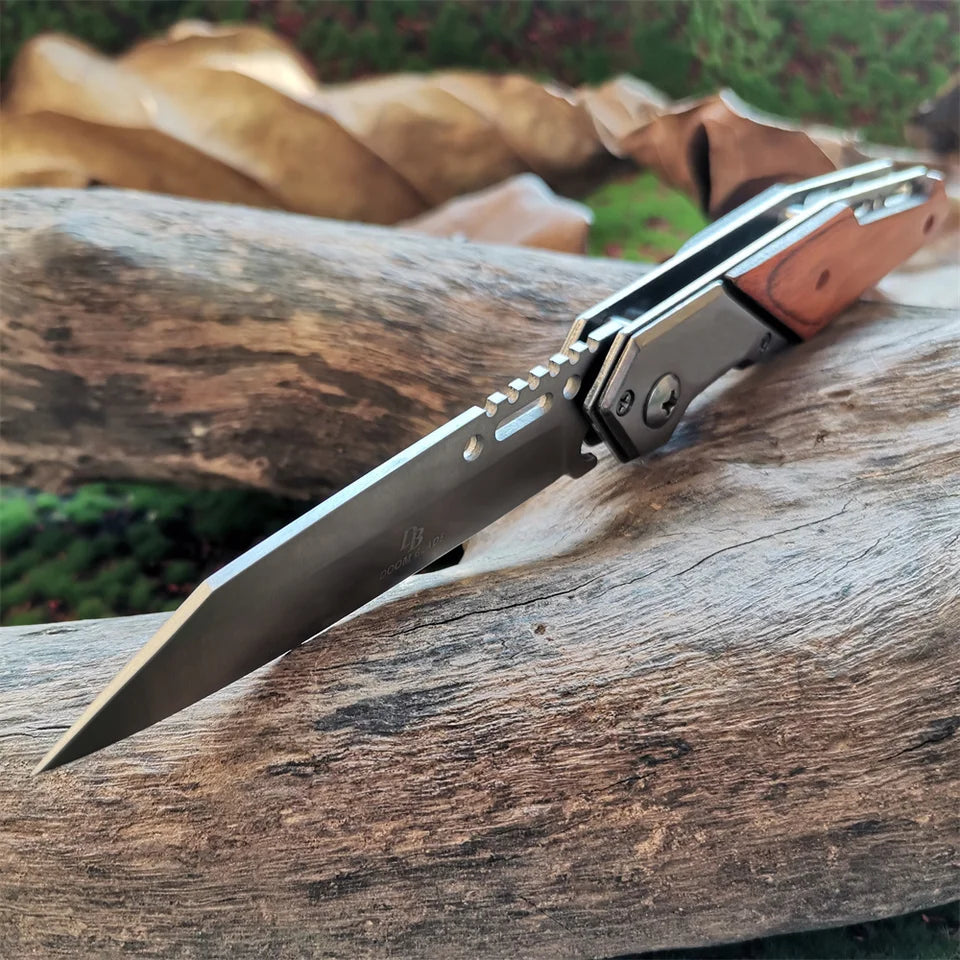 Wood Handle Folding Knife for Outdoor Survival and Multi Cutting Tasks
