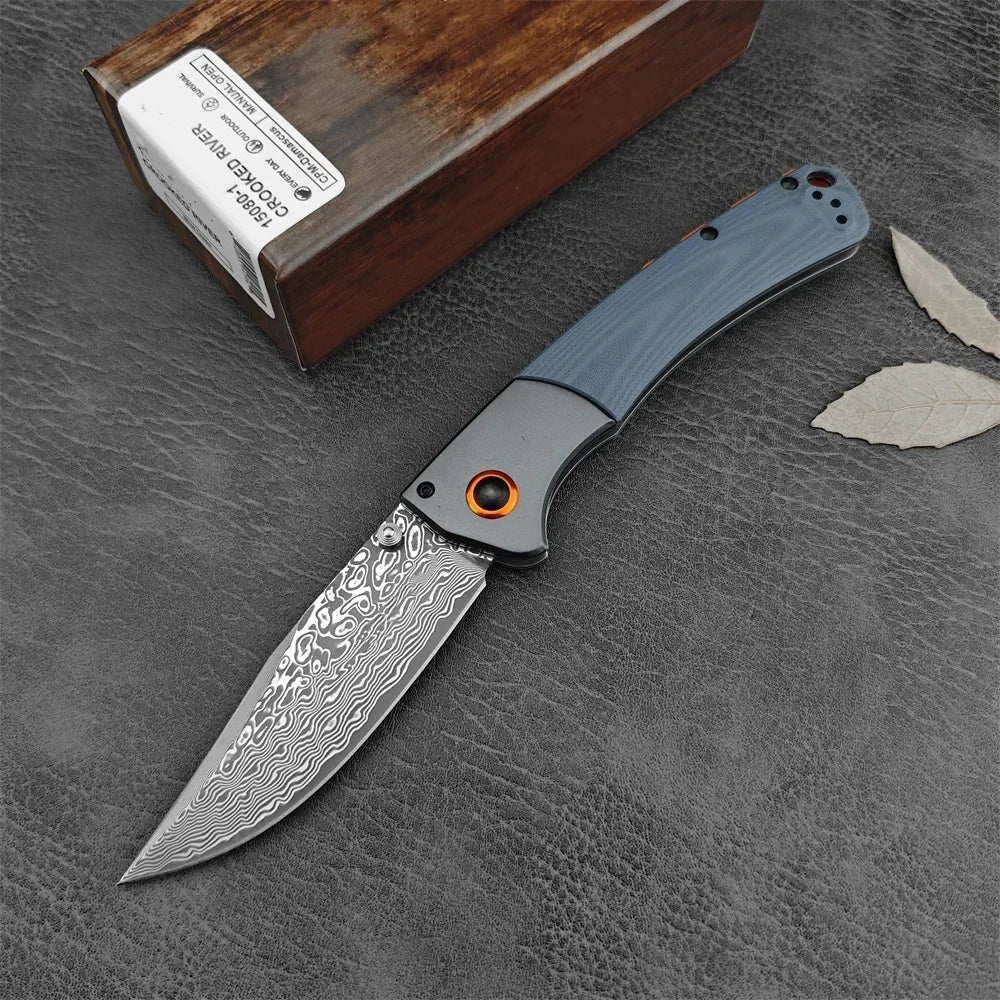 Damascus BM 15080 Crooked River Folding Knife Wood/G10 EDC Knife