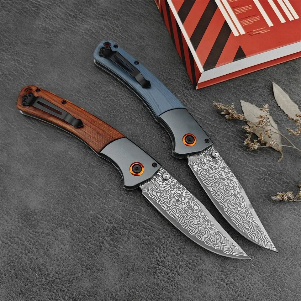 Damascus BM 15080 Crooked River Folding Knife Wood/G10 EDC Knife